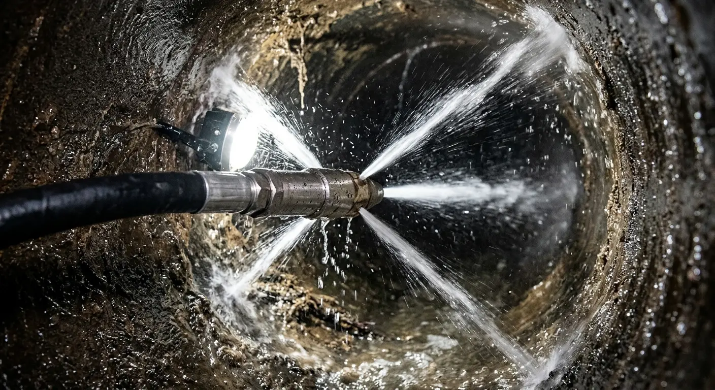 High-pressure hydro jetting nozzle cleaning sewer pipe for Sewer Cleanout in Lake Dallas